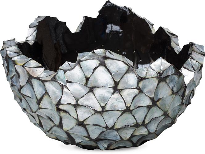 Muschel Schale, Ø 70 cm, Höhe 36 cm, perlmutt silber-blau
