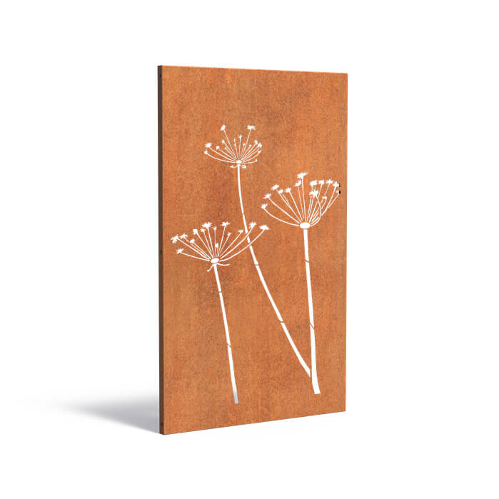 Sichtschutz aus Cortenstahl mit Motiv Blume..