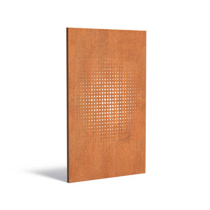 Sichtschutz aus Cortenstahl mit Motiv Sonne.