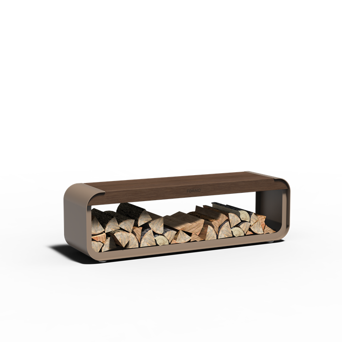 Sitzbank mit Holzlager CURVA aus Aluminium in Beigegrau, Größe 150 x 40 x 45 cm, freigestellt