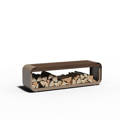 Sitzbank mit Holzlager CURVA aus Aluminium in Beigegrau, Größe 150 x 40 x 45 cm, freigestellt