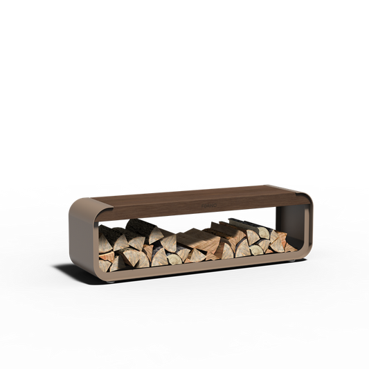 Sitzbank mit Holzlager CURVA aus Aluminium in Beigegrau, Größe 150 x 40 x 45 cm, freigestellt